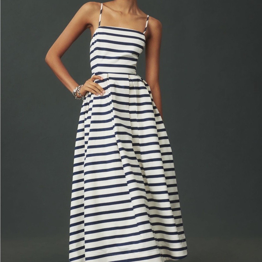 English Factory White and Blue Sleeveless Sundress